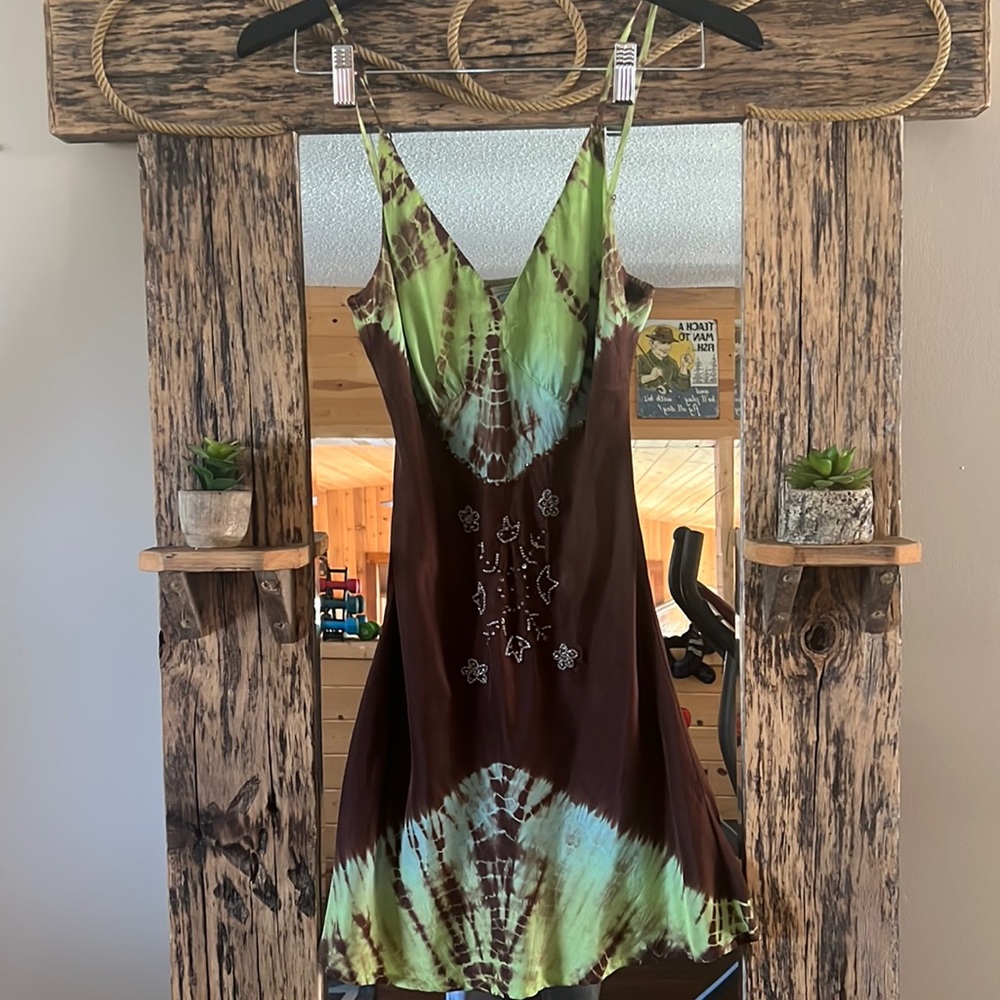 Anna Kosturova hand dyed silk jewelled slip mini dress